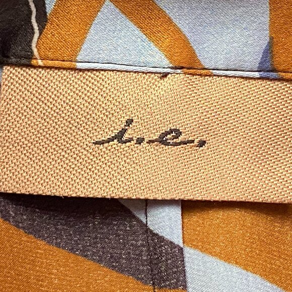 NWT i.e. Womens 100% Silk Blouse Shirt Sz 8 (M) 3/4 Sleeve Blue/Brown Abstract - Picture 8 of 11